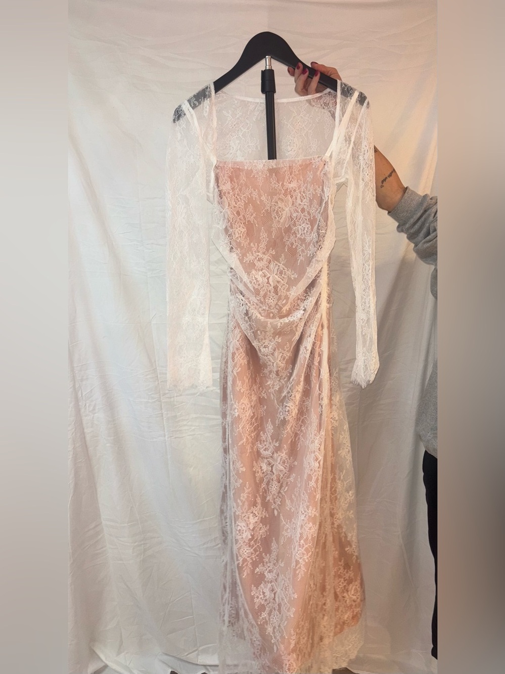 White Lace Corset Maxi Dress with Bolero – Size Small